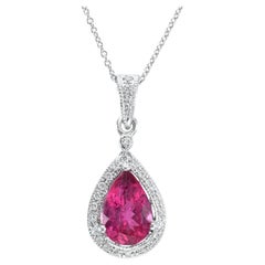 1.13 Carats Rubellite Diamonds set in 14K White Gold Pendant