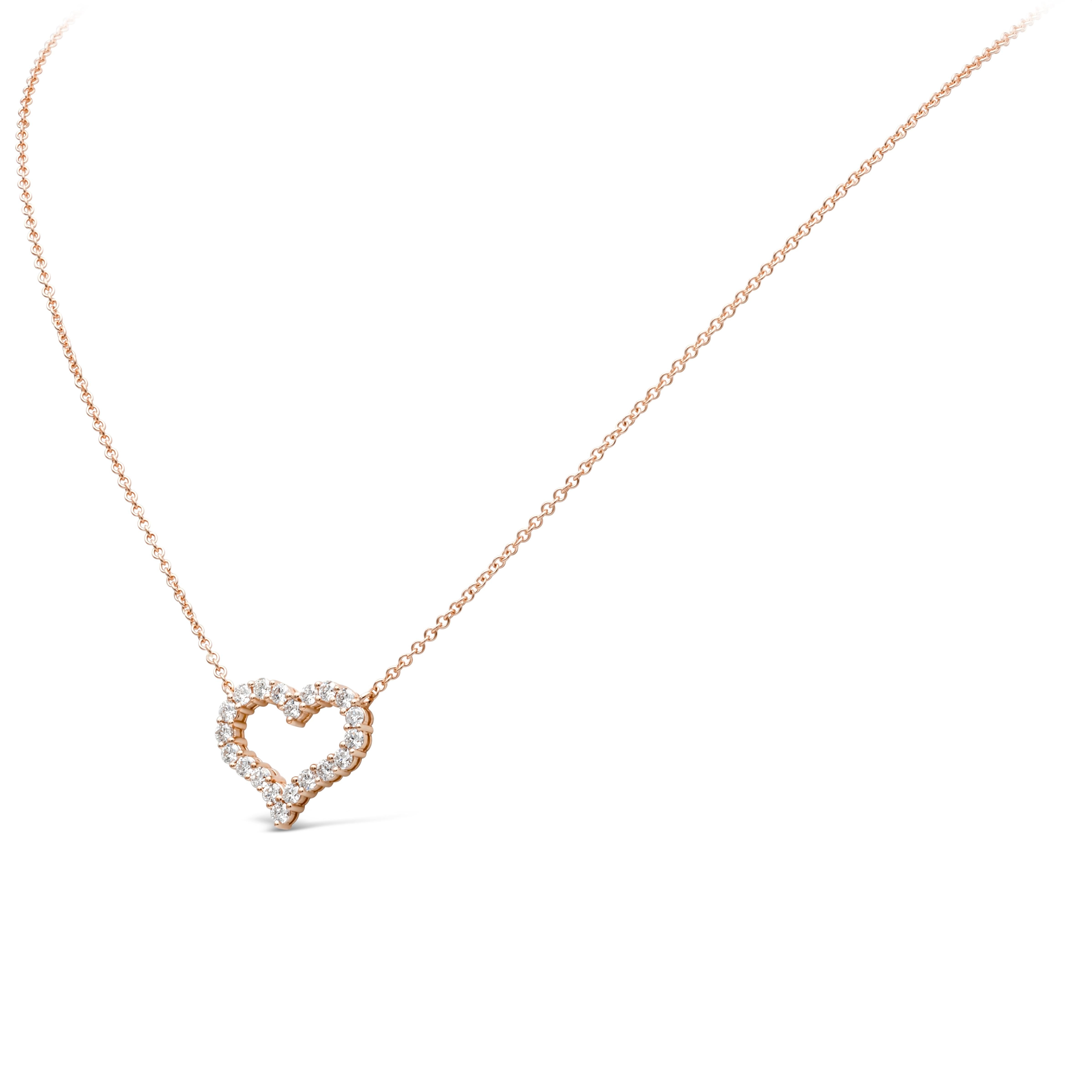 Contemporain 1.13 Carats Total Brilliante Diamond Round Open-Work Heart Pendant Necklace en vente