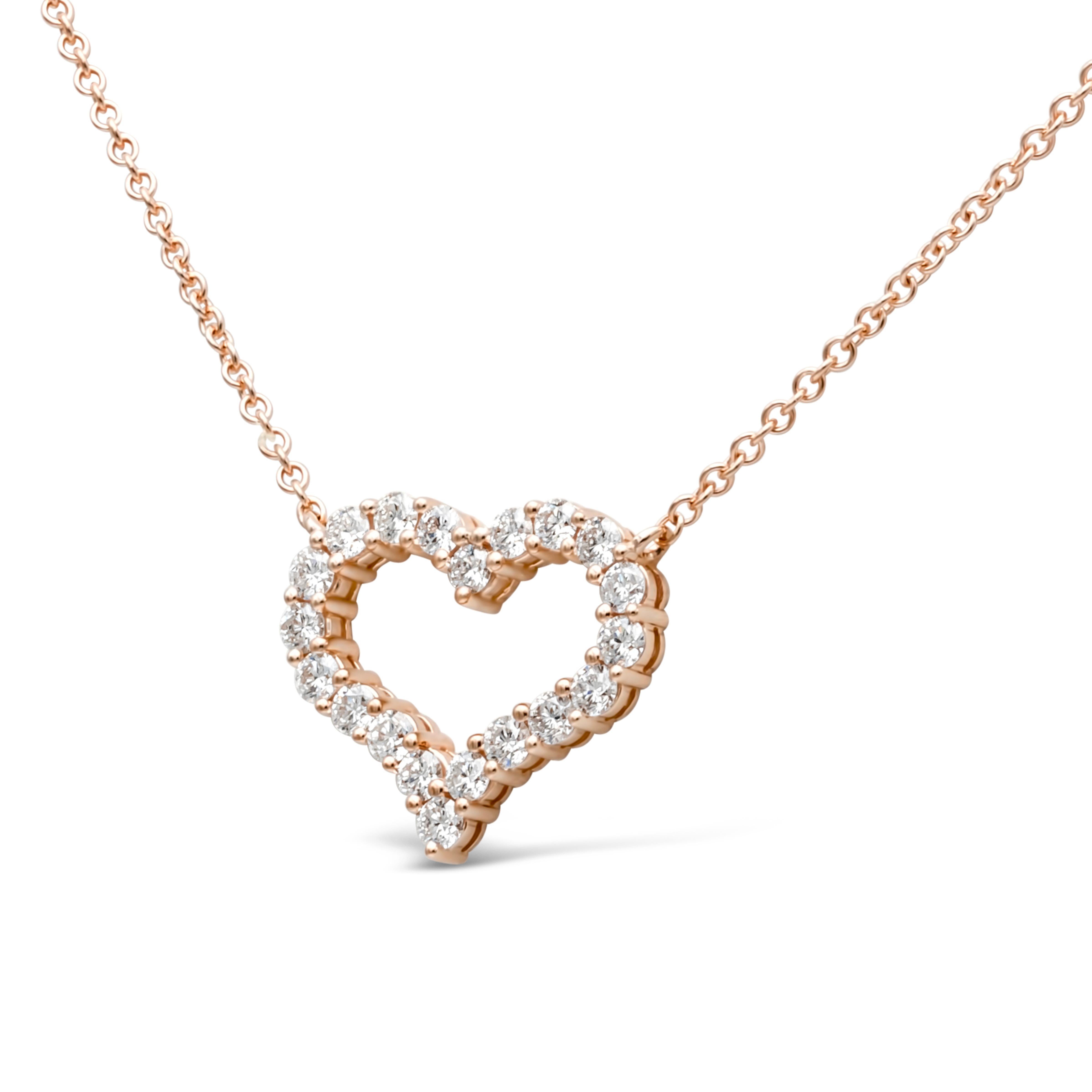 Round Cut 1.13 Carats Total Brilliant Round Diamond Open-Work Heart Pendant Necklace For Sale