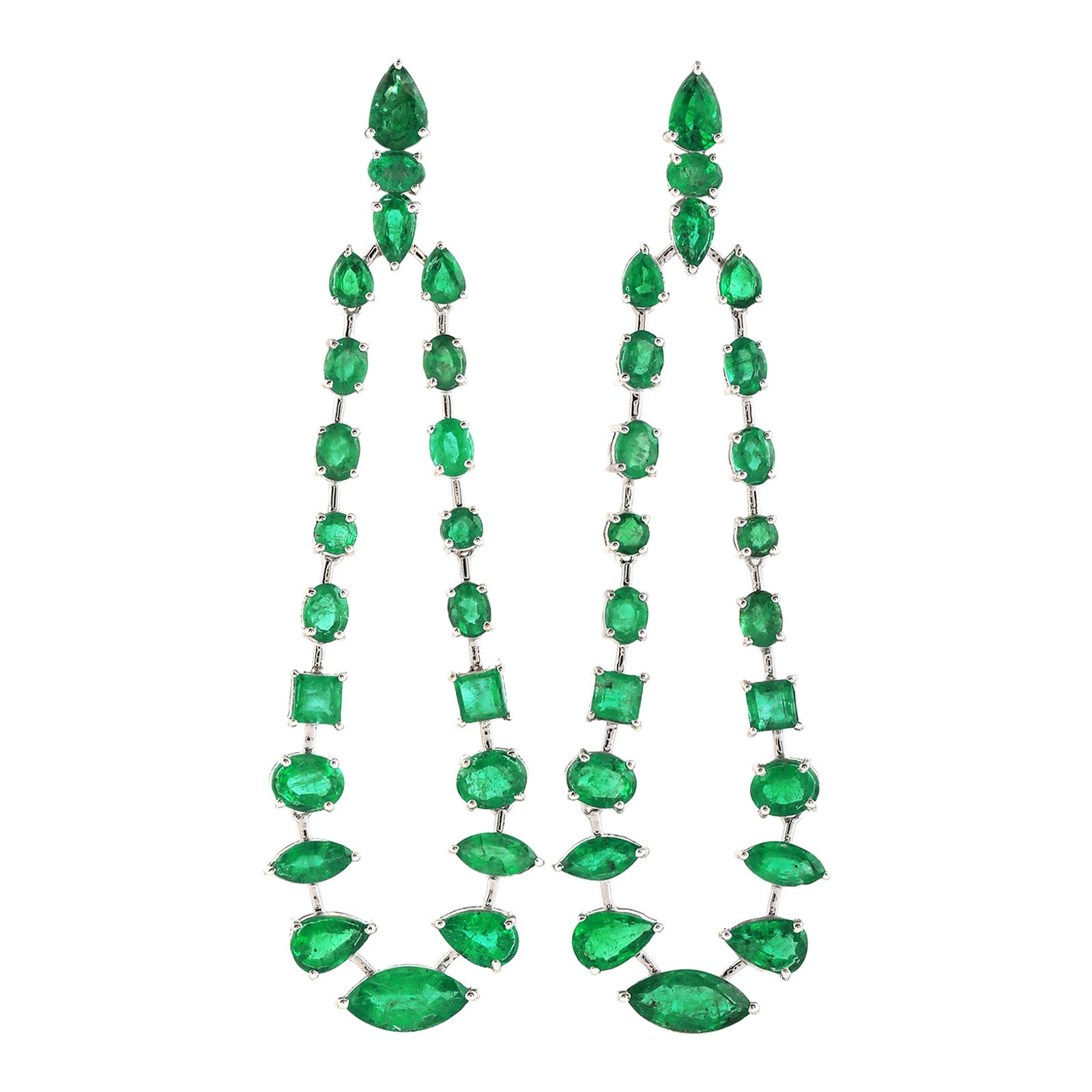 Pendants d'oreilles en or 14 carats avec diamants et émeraude de Zambie de 11,3 carats