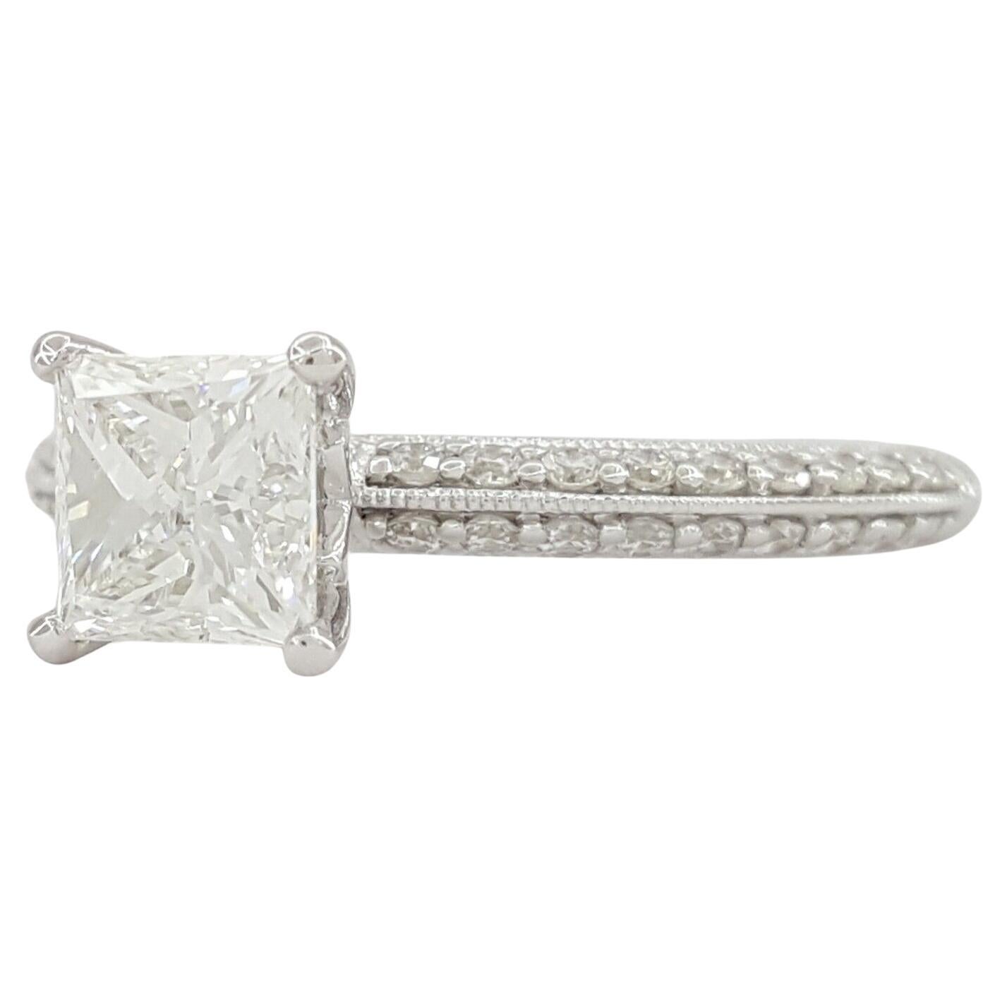 Princess Cut 1.13 ct 14k White Gold Princess Brilliant Cut Diamond Engagement Ring For Sale