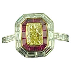 1.13 Ct Radiant Cut Diamond and Ruby Ring in Platinum