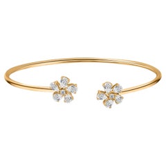 Natrual 1.13 Ct SI/H Diamond Floral Open Cuff Bracelet 18K Yellow Gold Jewelry