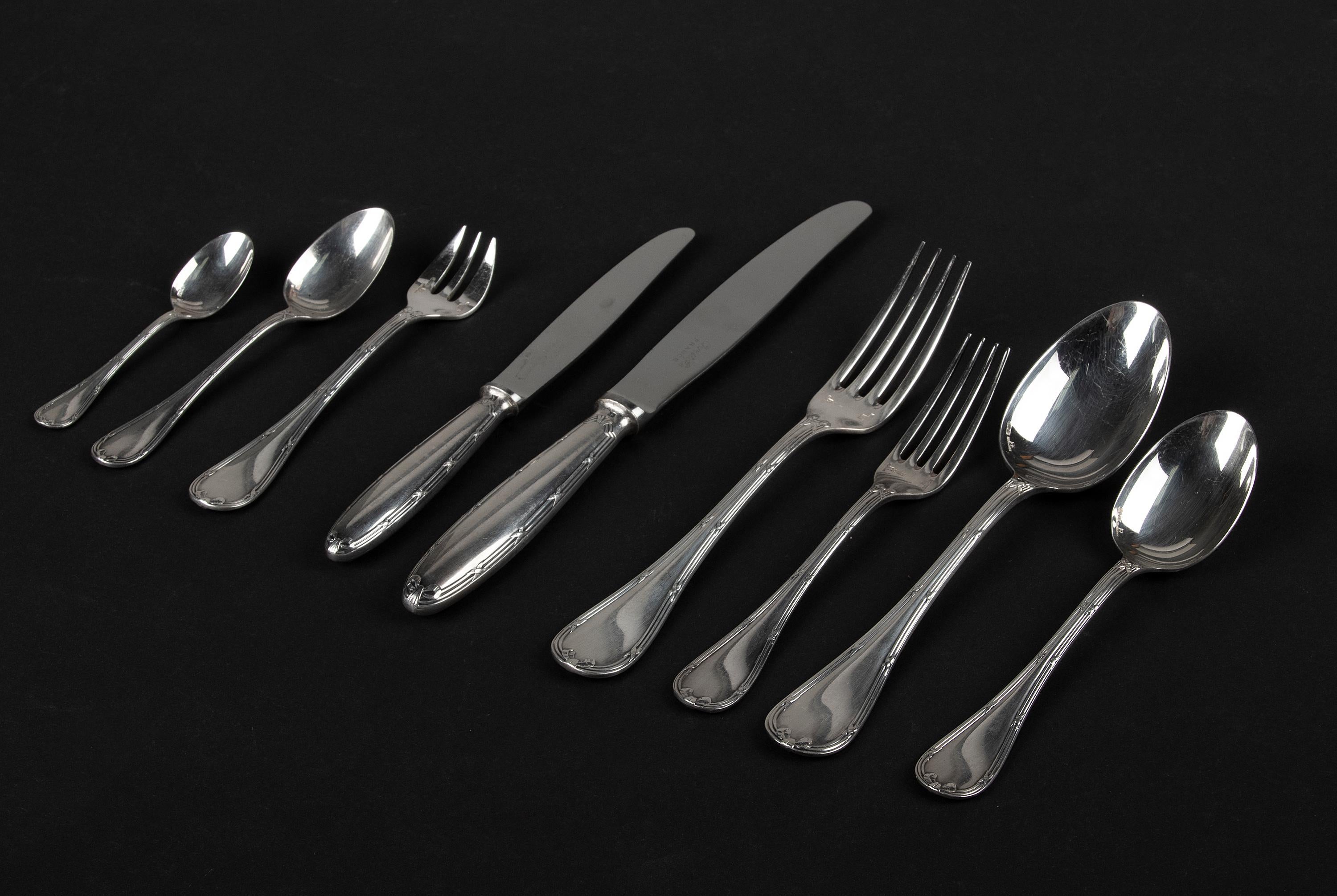 French 113-Piece Christofle Silver-Plated Cutlery Set Rubans