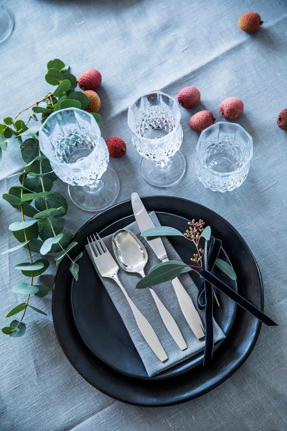 Vintage Hans Hansen “Charlotte” sterling silver cutlery service for twelve, designed by Karl Gustav Hansen. All pieces handmade in Denmark and marked by Hans Hansen Silversmith. Total weight including the stainless-steel blades is over 141oz