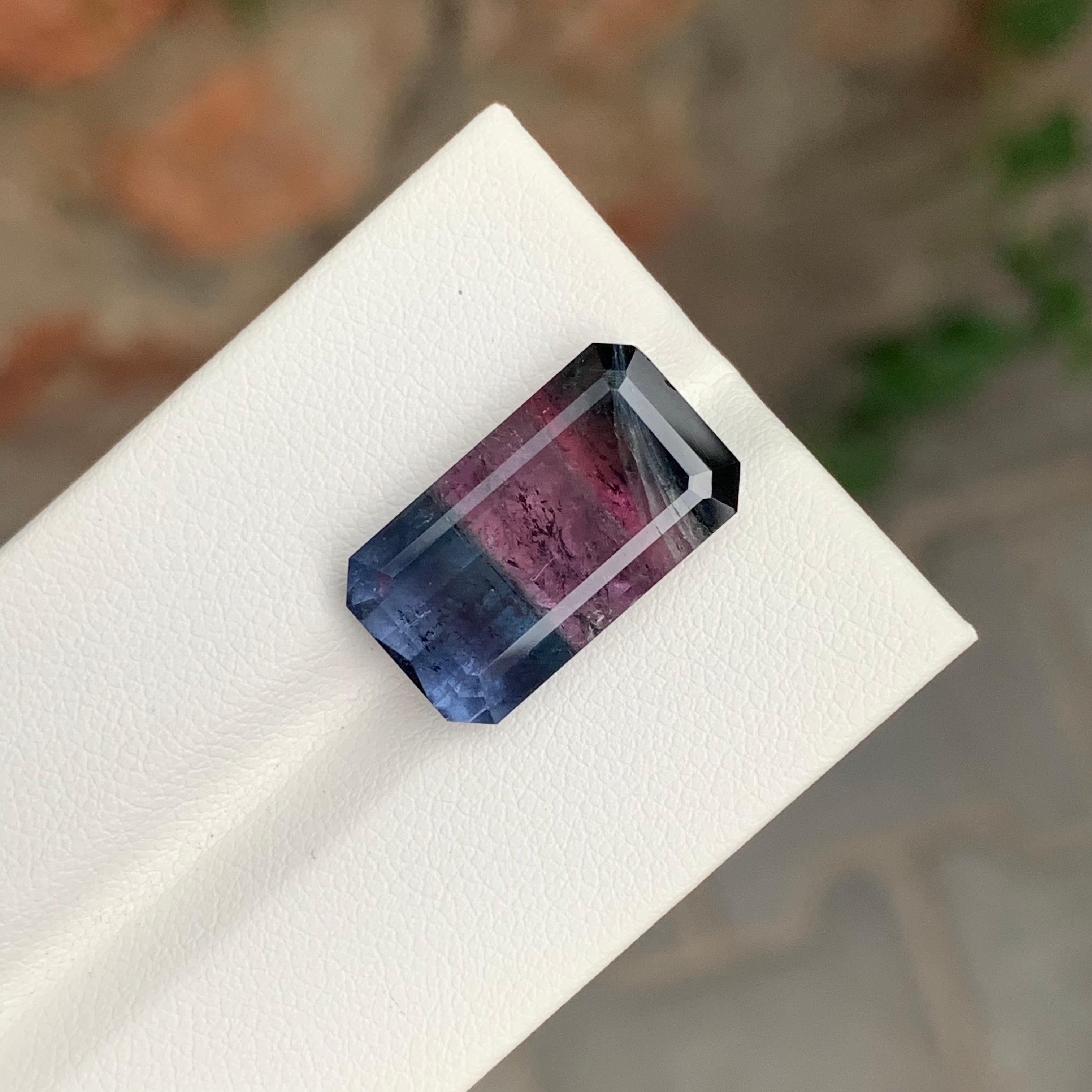 Arts and Crafts 11.30 Carat Natural Loose Tri-Colour Tourmaline Emerald Shape Gemstone For Sale