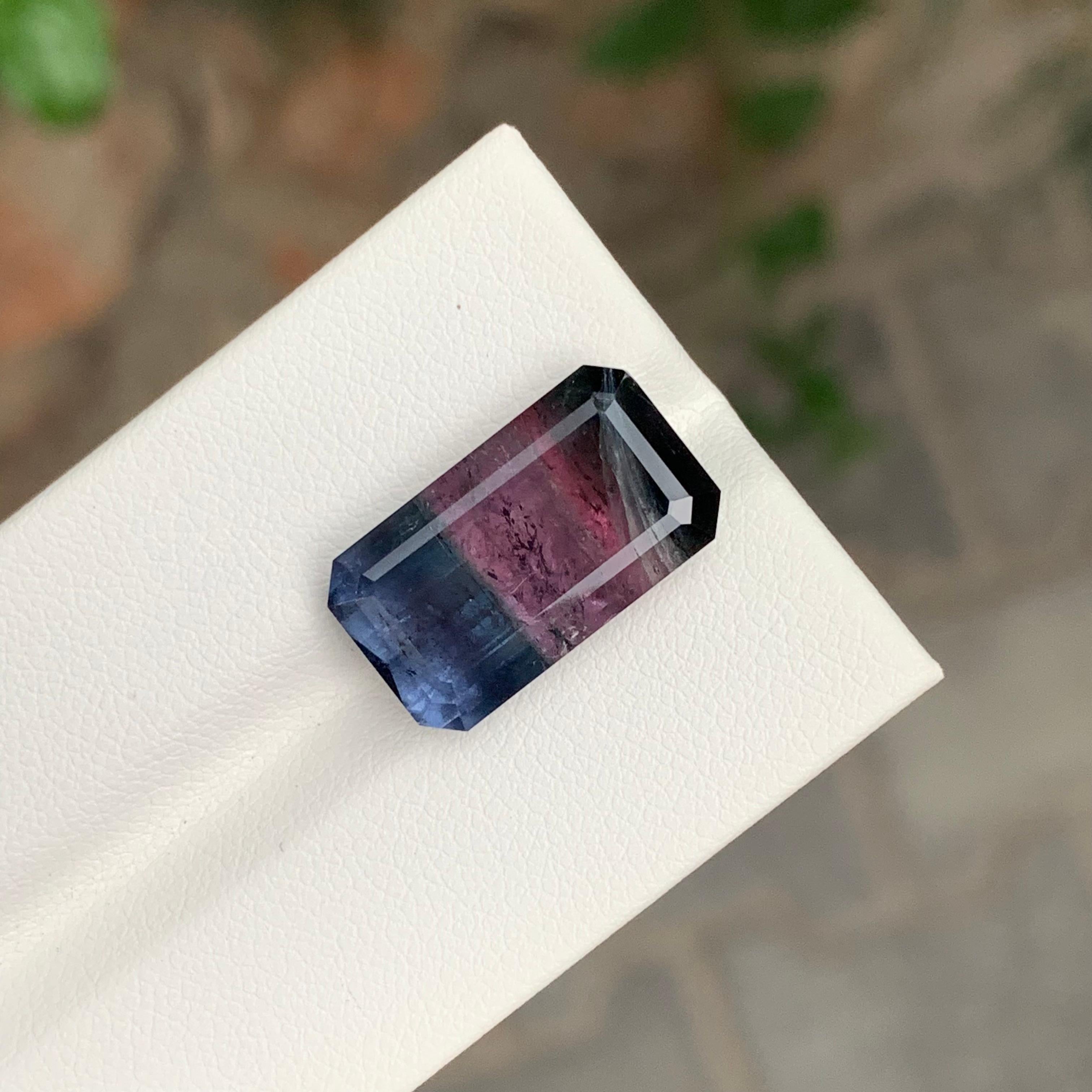 Emerald Cut 11.30 Carat Natural Loose Tri-Colour Tourmaline Emerald Shape Gemstone For Sale