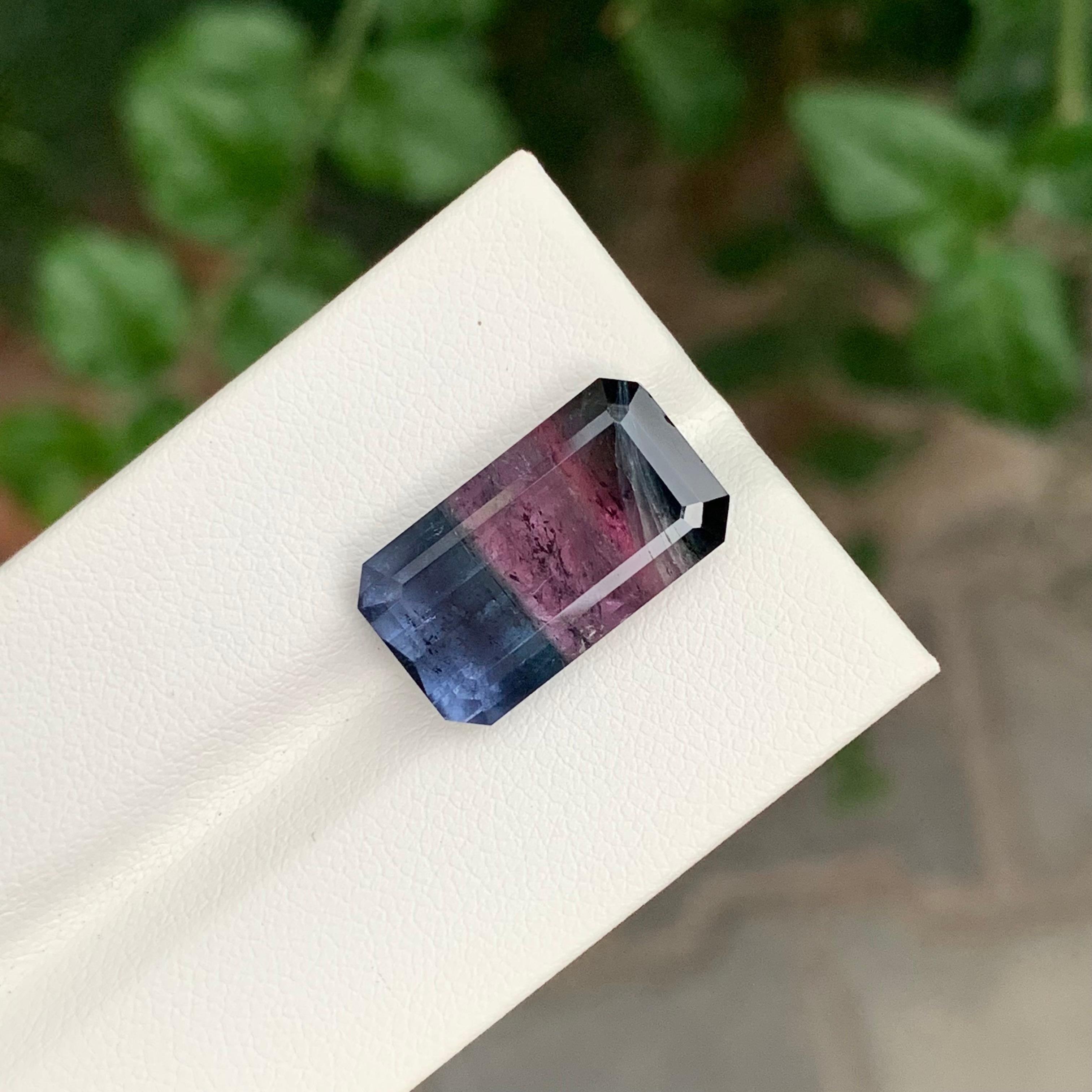 11.30 Carat Natural Loose Tri-Colour Tourmaline Emerald Shape Gemstone In New Condition For Sale In Peshawar, PK