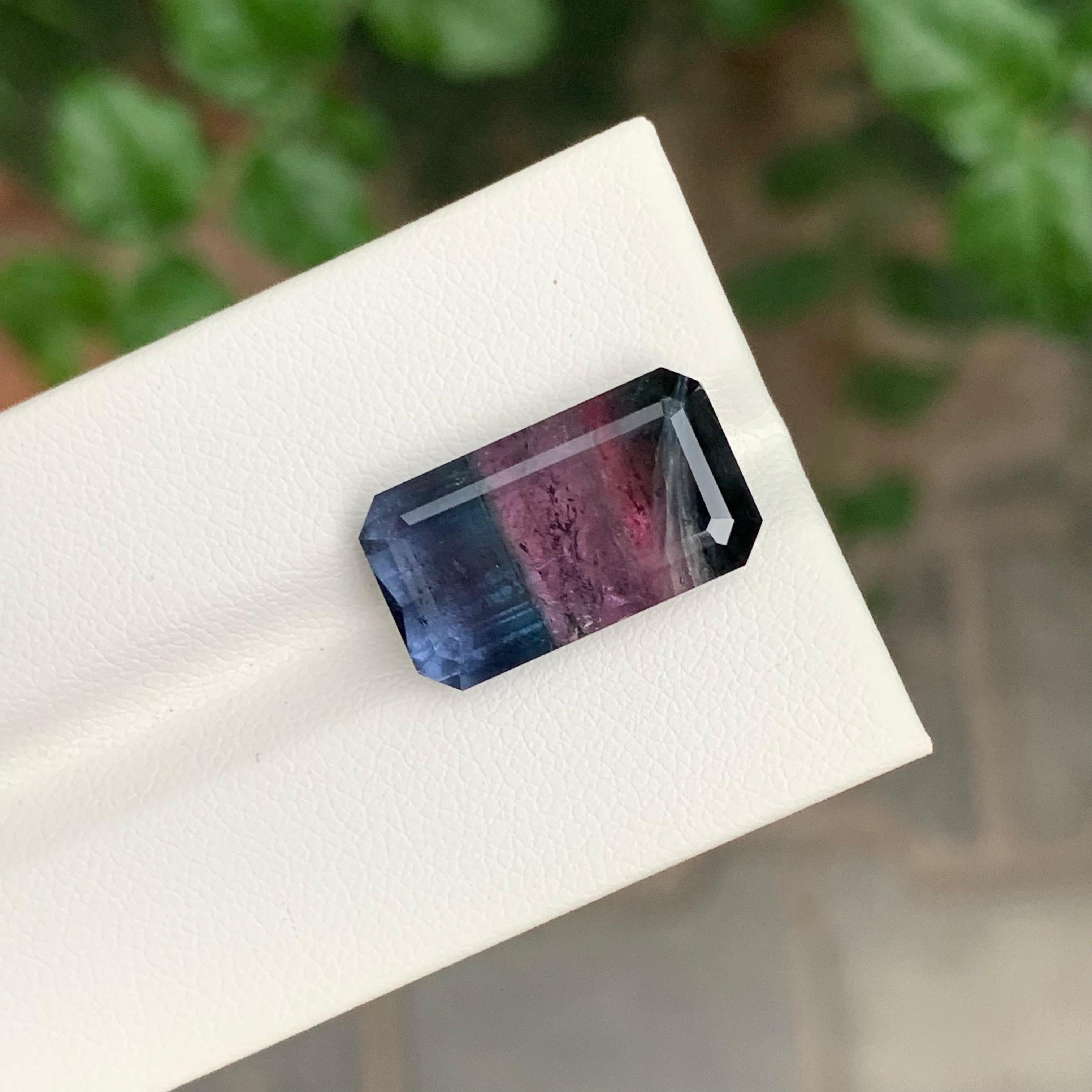 Women's or Men's 11.30 Carat Natural Loose Tri-Colour Tourmaline Emerald Shape Gemstone For Sale