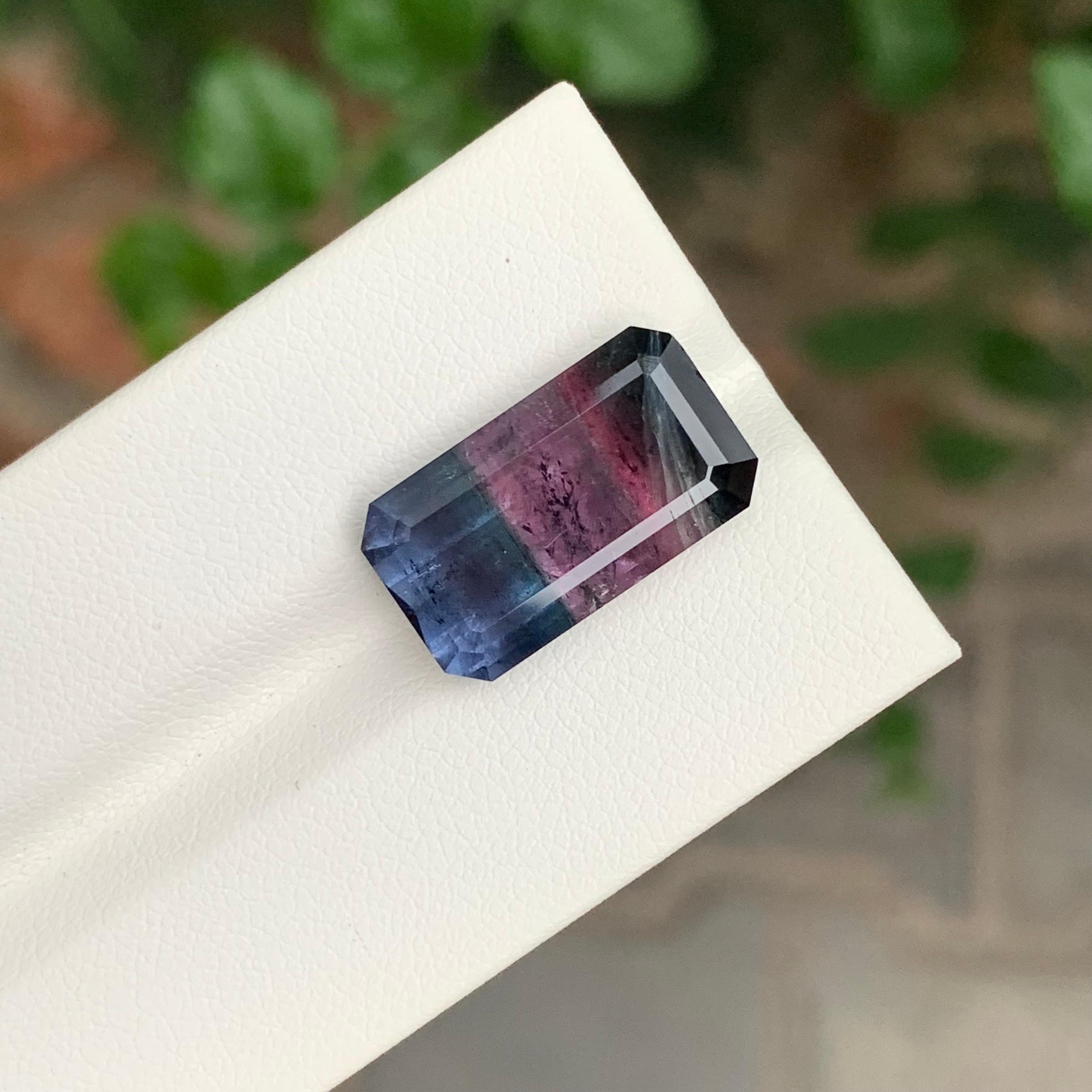 11.30 Carat Natural Loose Tri-Colour Tourmaline Emerald Shape Gemstone For Sale 2