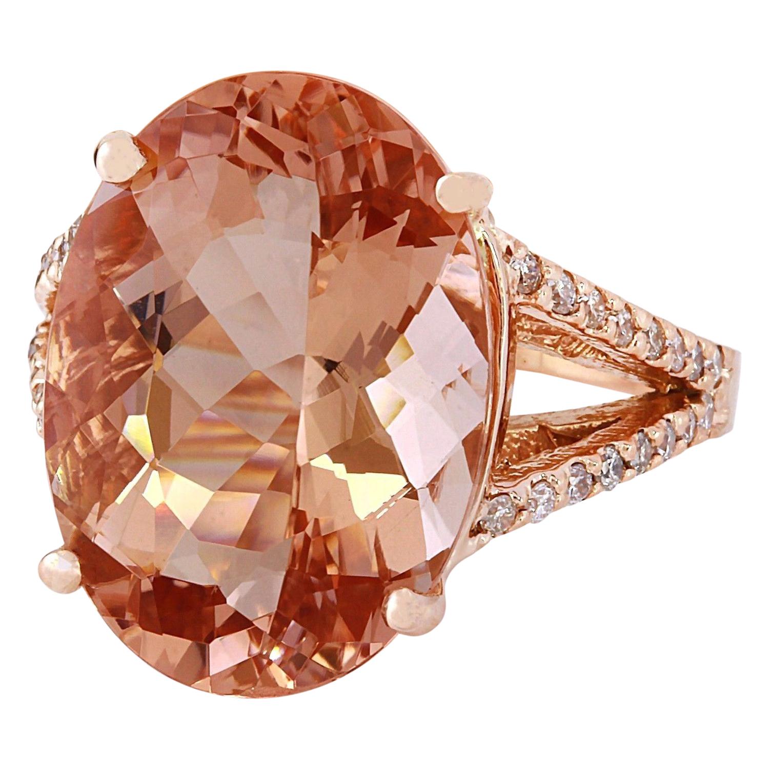 11.30 Carat Natural Morganite 18K Solid Rose Gold Diamond Ring
 Item Type: Ring
 Item Style: Cocktail
 Material: 18K Rose Gold
 Mainstone: Morganite
 Stone Color: Peach
 Stone Weight: 11.00 Carat
 Stone Shape: Oval
 Stone Quantity: 1
 Stone
