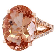 11.30 Carat Natural Morganite 18 Karat Solid Rose Gold Diamond Ring
