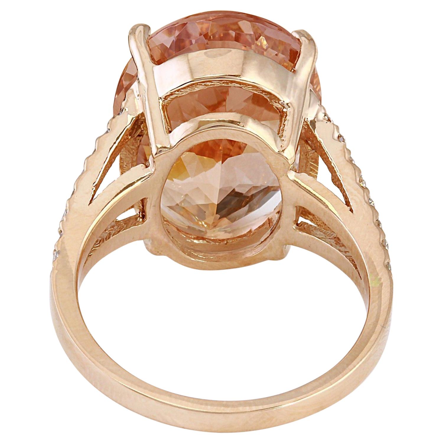 11.30 Carat Natural Morganite 18 Karat Solid Rose Gold Diamond Ring In New Condition For Sale In Los Angeles, CA