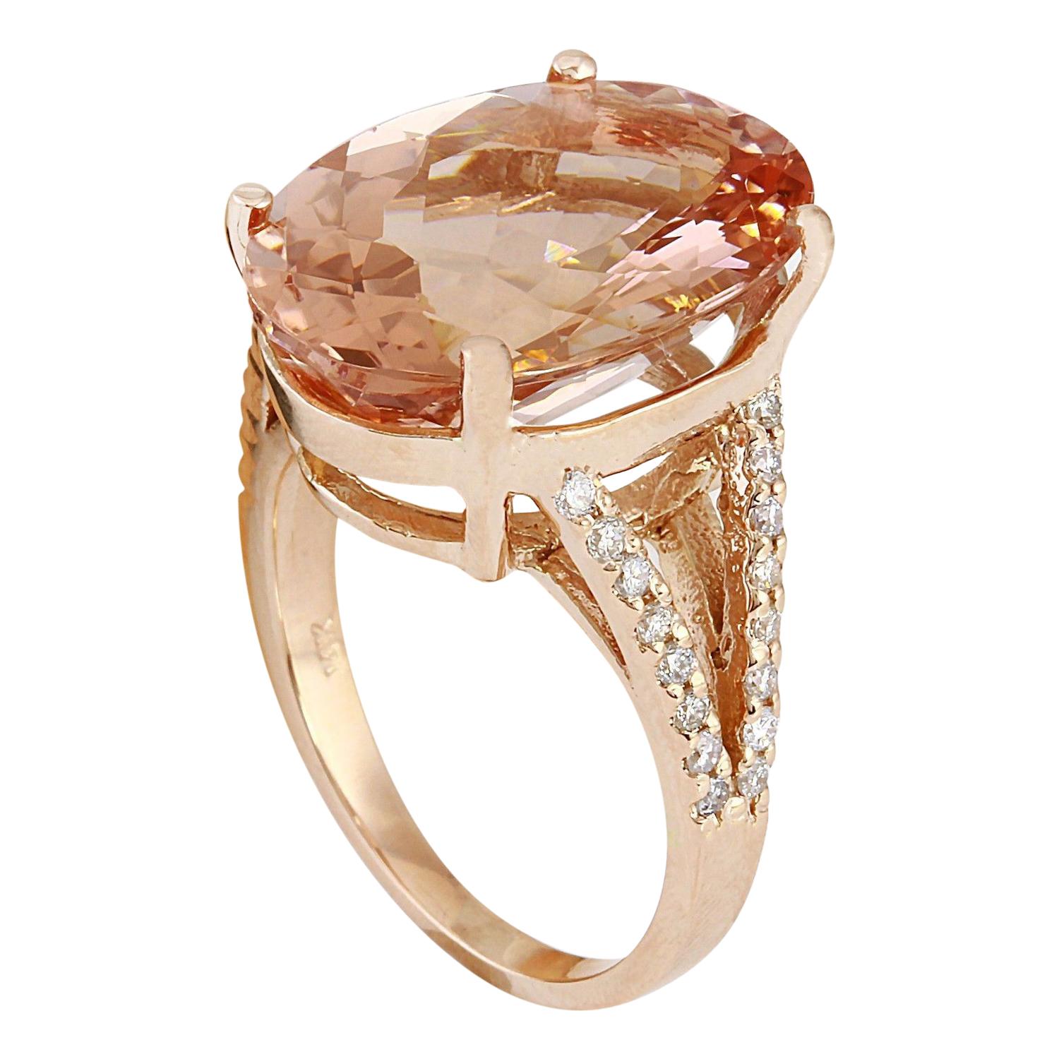 Women's 11.30 Carat Natural Morganite 18 Karat Solid Rose Gold Diamond Ring For Sale