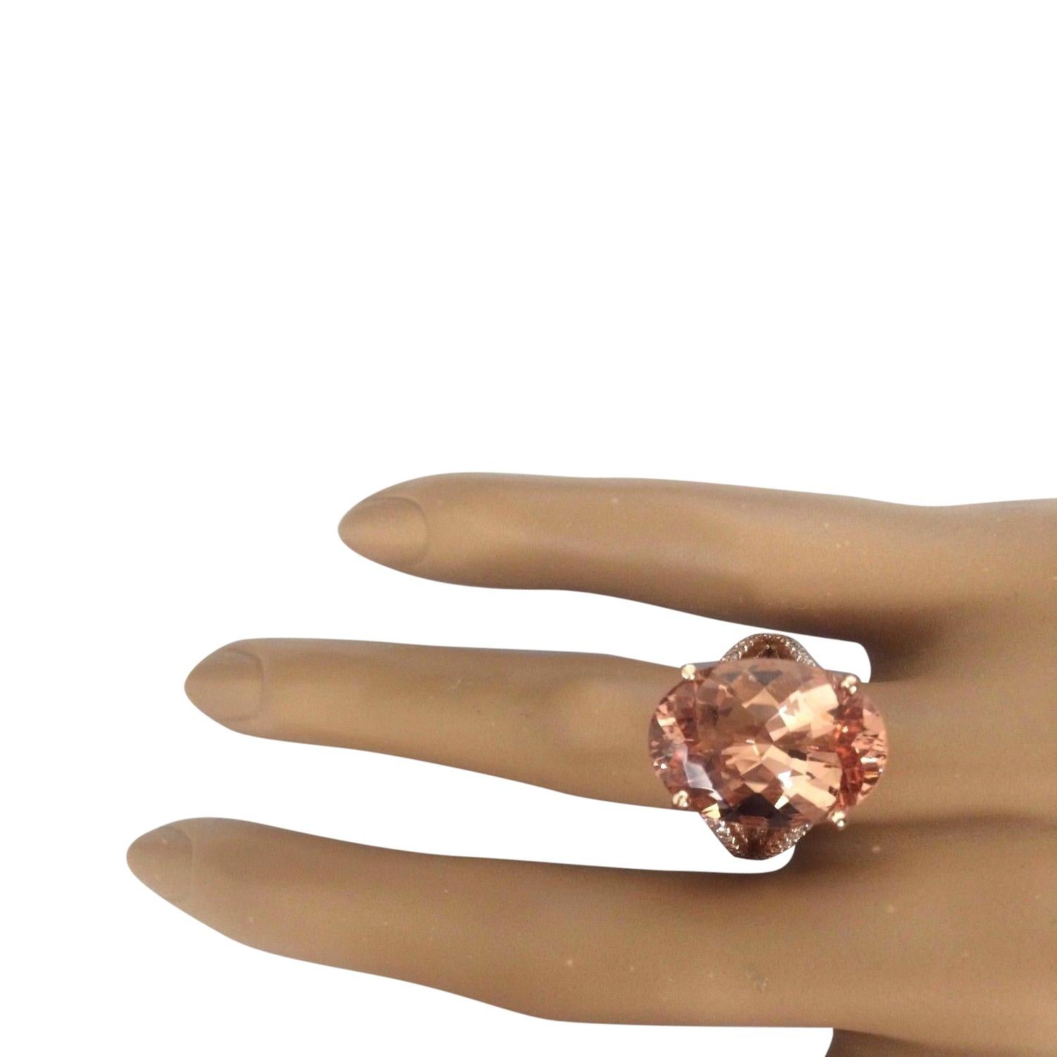 11.30 Carat Natural Morganite 18 Karat Solid Rose Gold Diamond Ring For Sale 1