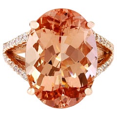 11.30 Carat Natural Morganite 18 Karat Solid Rose Gold Diamond Ring