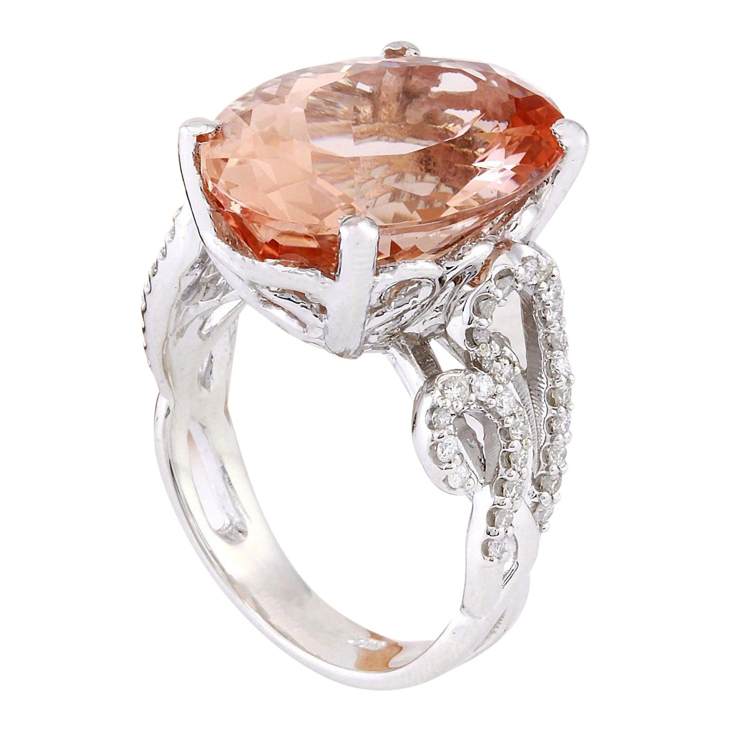 Morganite Diamond Ring In 14 Karat Solid White Gold In New Condition For Sale In Los Angeles, CA