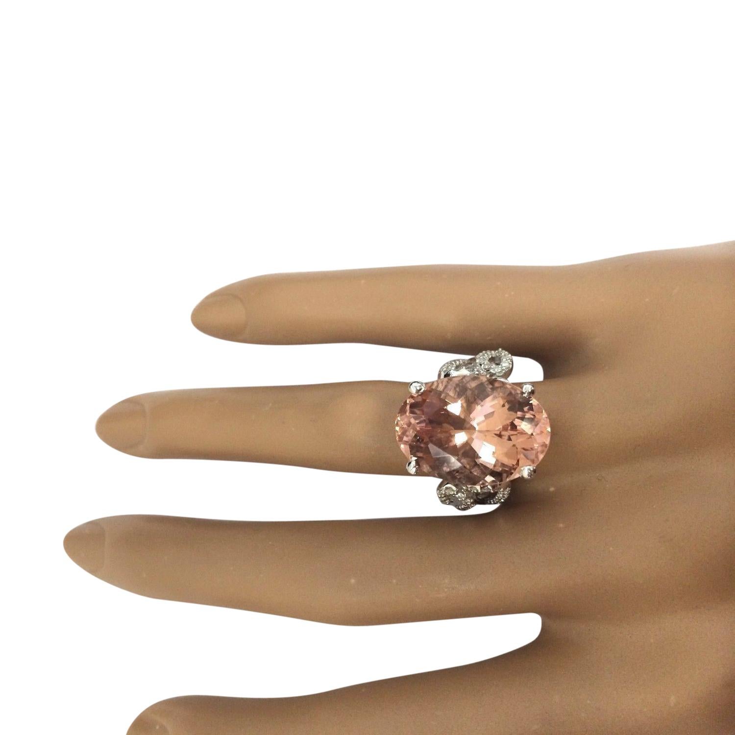 Women's Morganite Diamond Ring In 14 Karat Solid White Gold For Sale