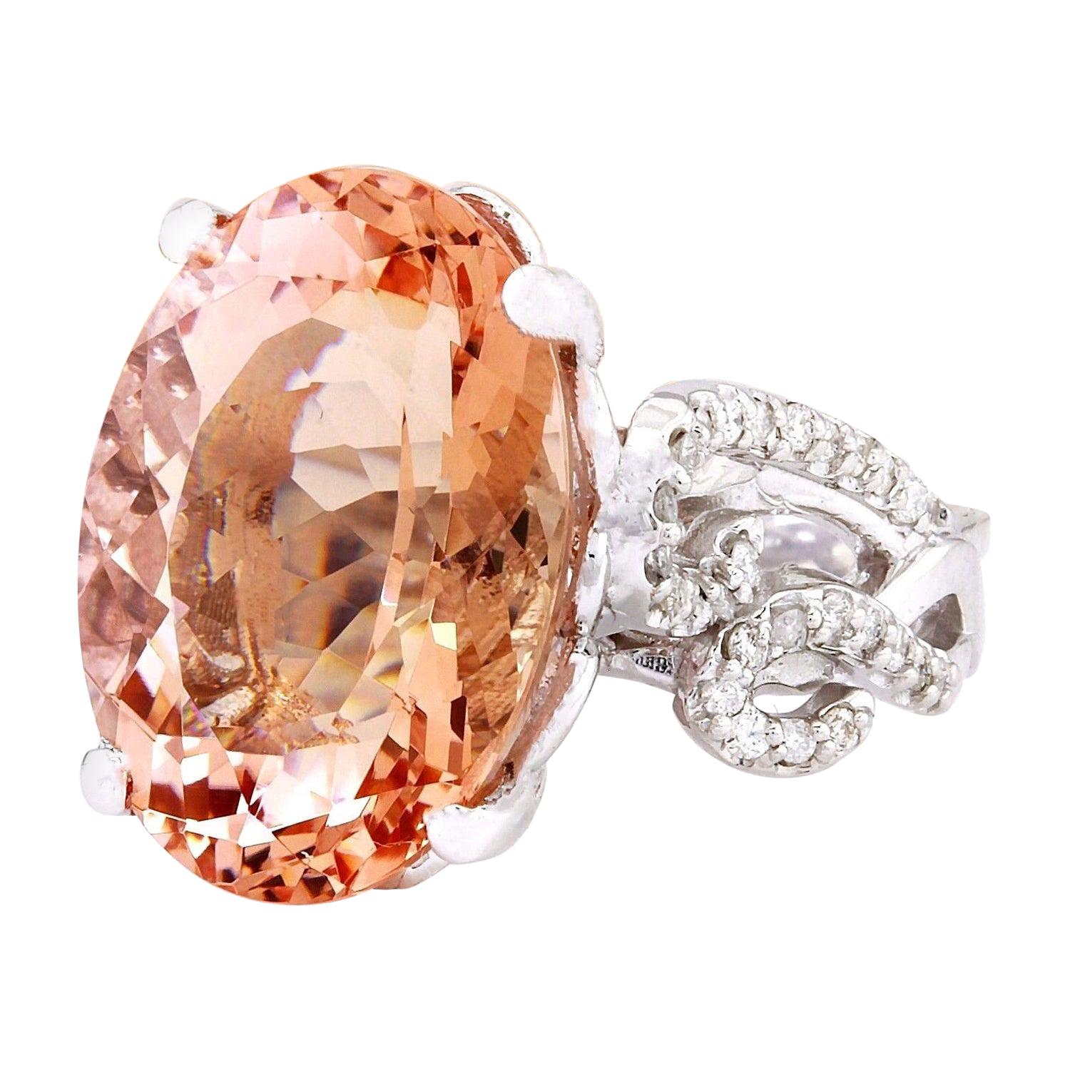 11.30 Carat Natural Morganite 14K Solid White Gold Diamond Ring
 Item Type: Ring
 Item Style: Cocktail
 Material: 14K White Gold
 Mainstone: Morganite
 Stone Color: Peach
 Stone Weight: 11.00 Carat
 Stone Shape: Oval
 Stone Quantity: 1
 Stone