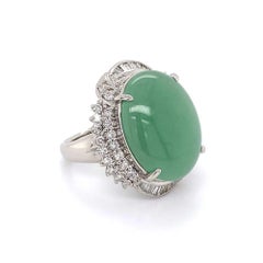 11.30 Carat Oval Jade Jadeite GIA and Diamond Platinum Vintage Statement Ring