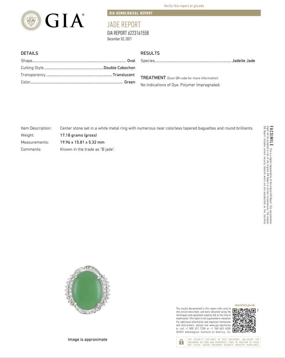 11.30 Carat Oval Jade Jadeite GIA et Diamond Platinum Vintage Statement Ring Pour femmes en vente