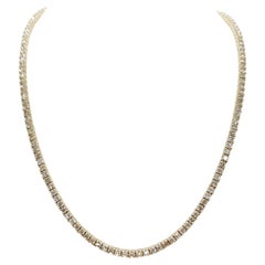 11.30 Carat Round Diamond Tennis Necklace 14 Karat Yellow Gold 16''