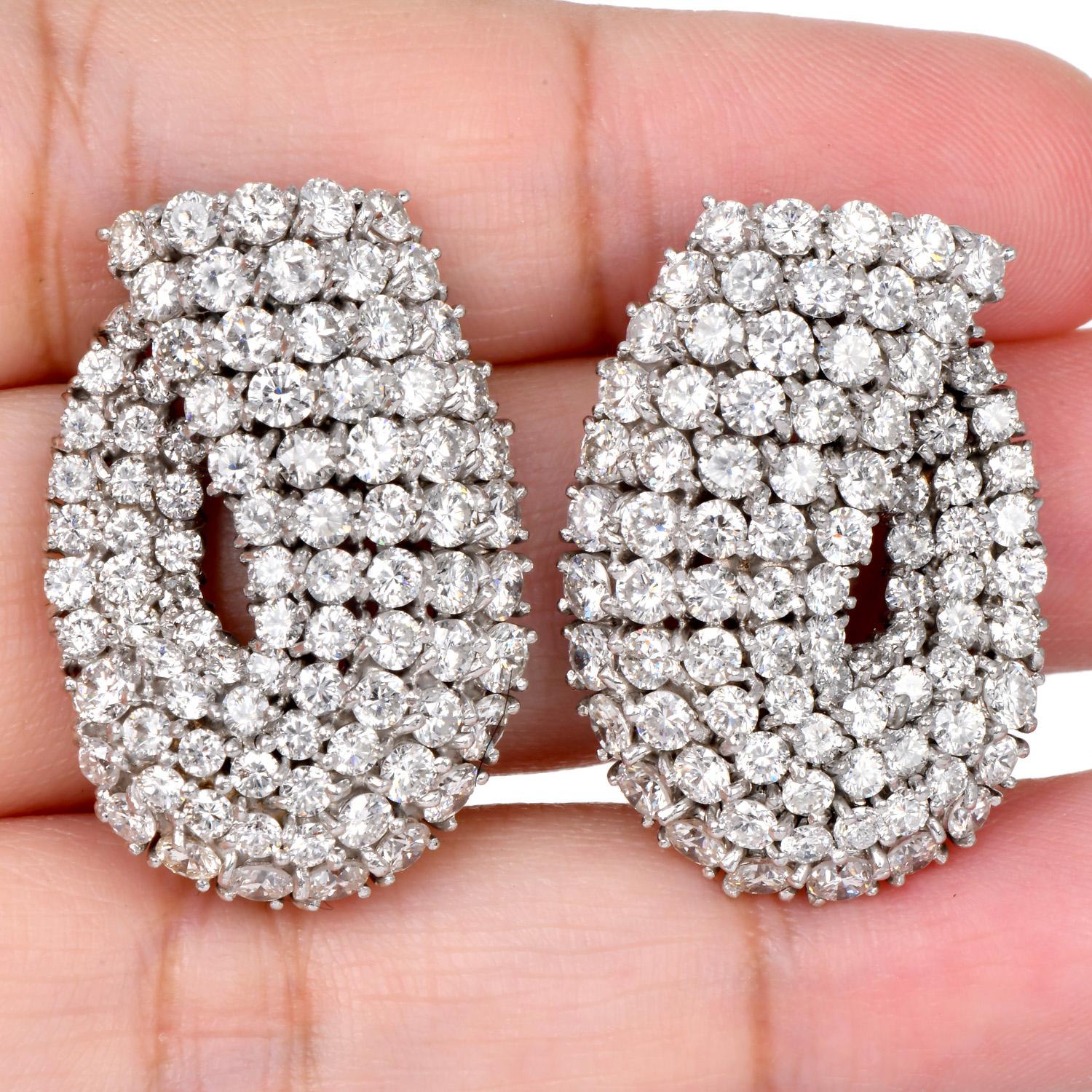 Orecchini a fascia in oro bianco 18 carati con diamante da 11,30 carati in vendita 3