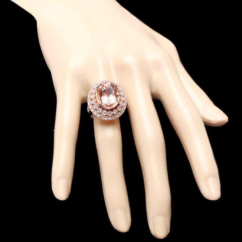 Mixed Cut 11.30 Carats Natural Morganite and Diamond 14K Solid Rose Gold Ring For Sale