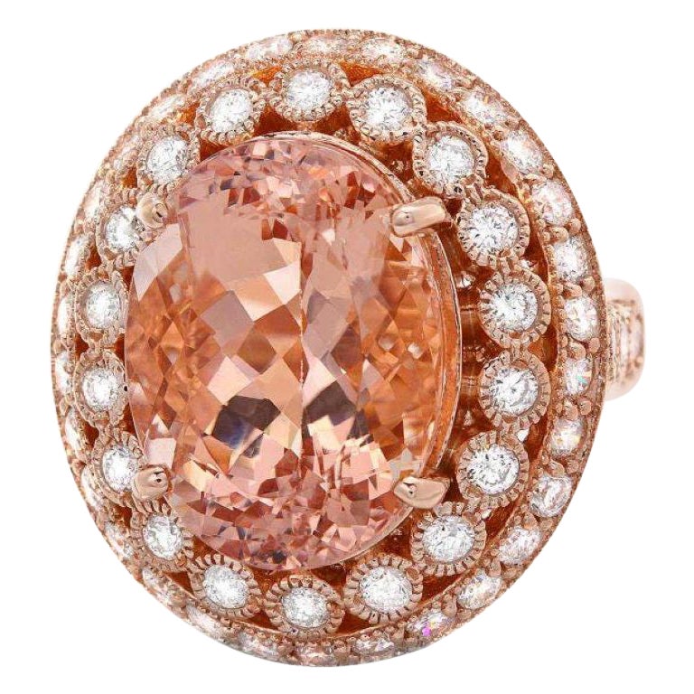 Anello in oro rosa massiccio 14K con Morganite naturale e diamanti da 11,30 carati