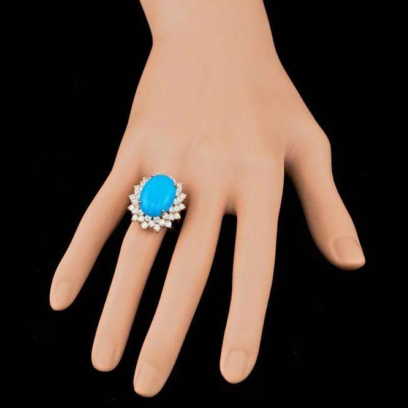 11.30 Carats Natural Turquoise and Diamond 14K Solid Rose Gold Ring In New Condition For Sale In Los Angeles, CA