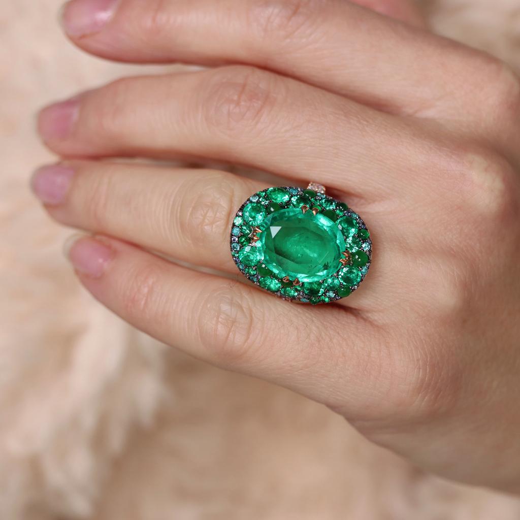 11.30 Ct. Colombian Emerald Burmese Jadeite Paraiba Tourmaline Blue Diamond Ring 2