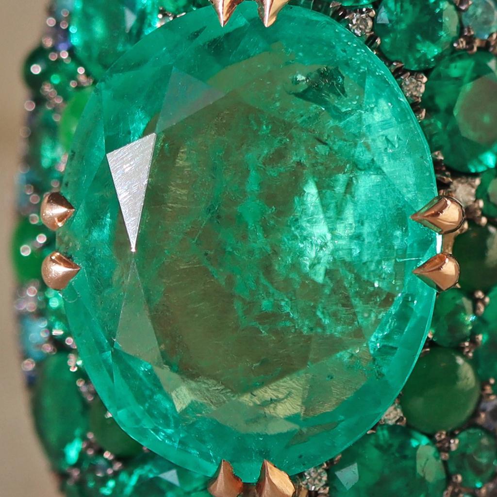11.30 Ct. Colombian Emerald Burmese Jadeite Paraiba Tourmaline Blue Diamond Ring 6