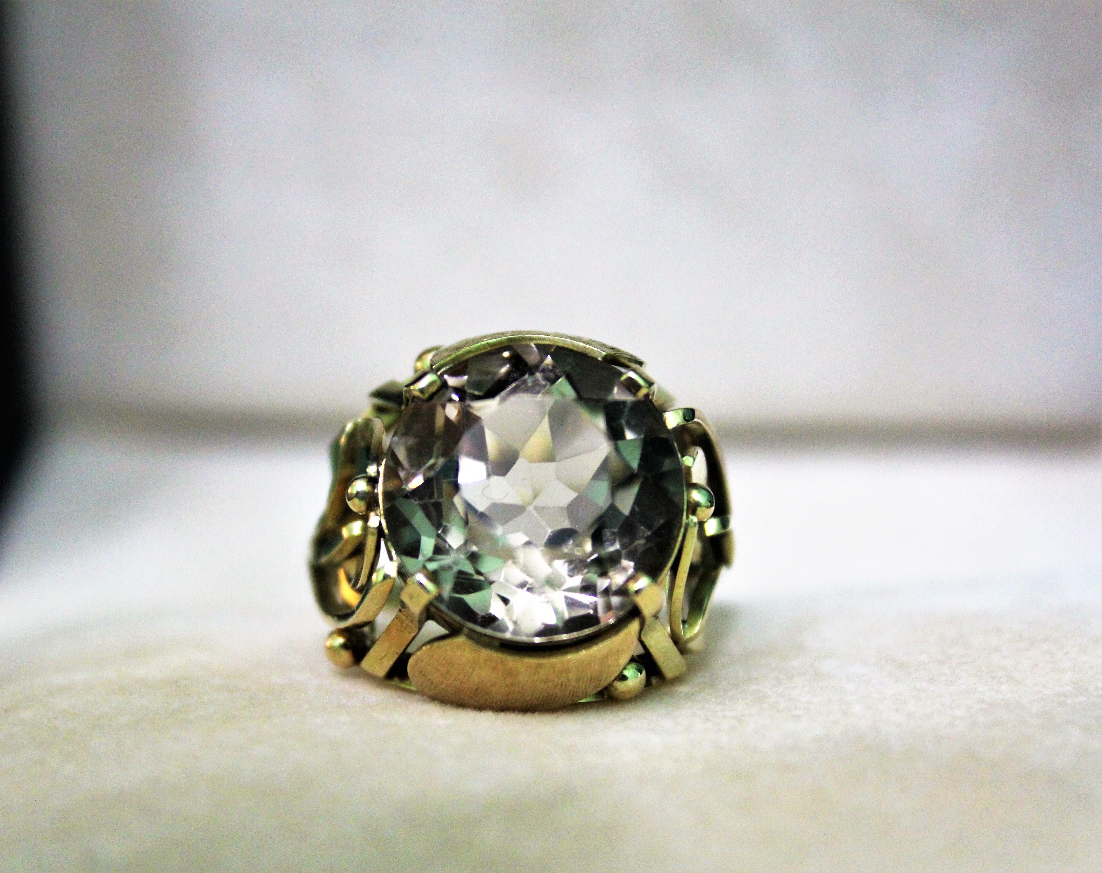 11.30 ct Smoky Grey Quartz Art Nouveau Cocktail Ring 14k Gold Austria, 1900s In Good Condition In firenze, IT