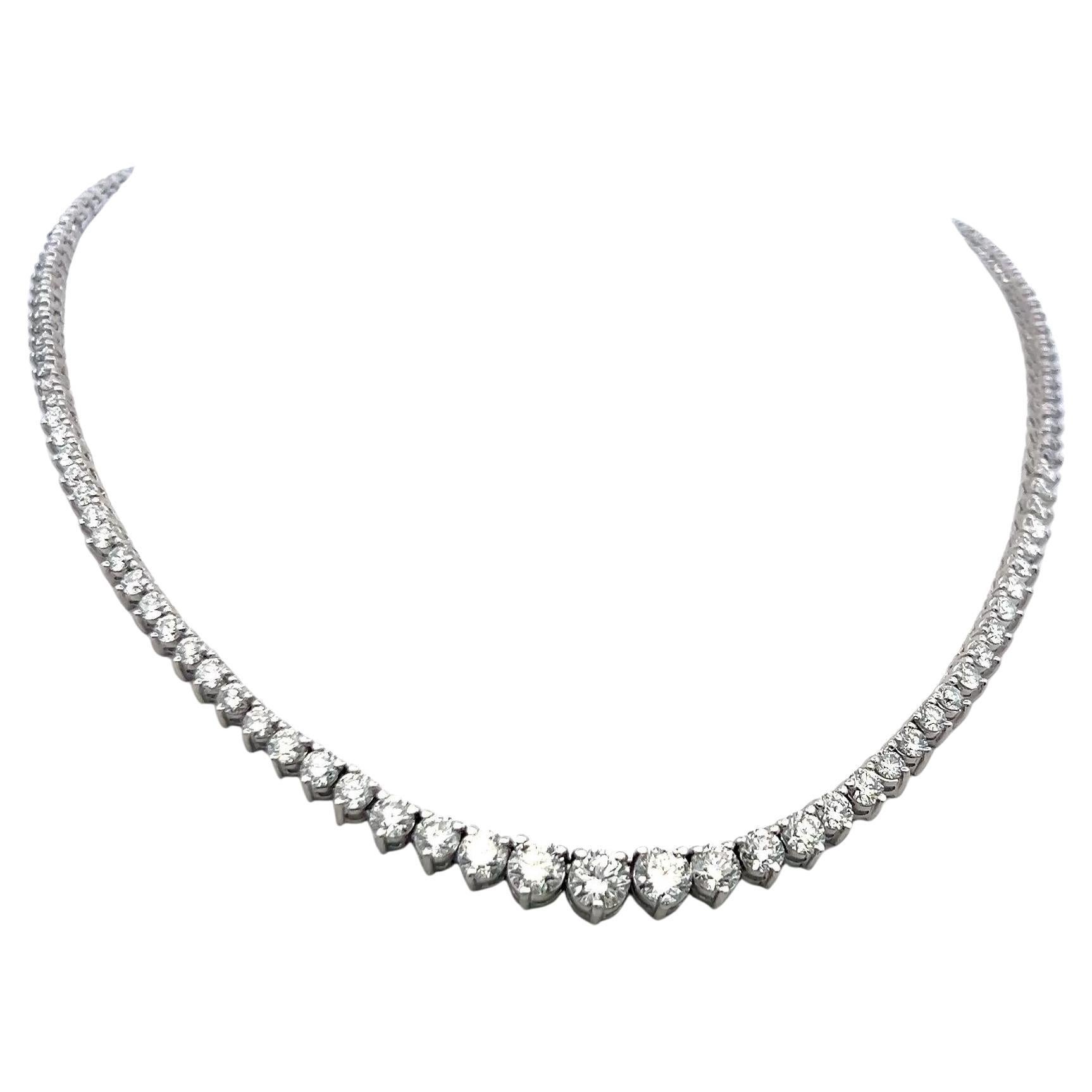 11.30ct Round Brilliant G VS Diamond 14K White Gold Riviera Necklace Vintage For Sale