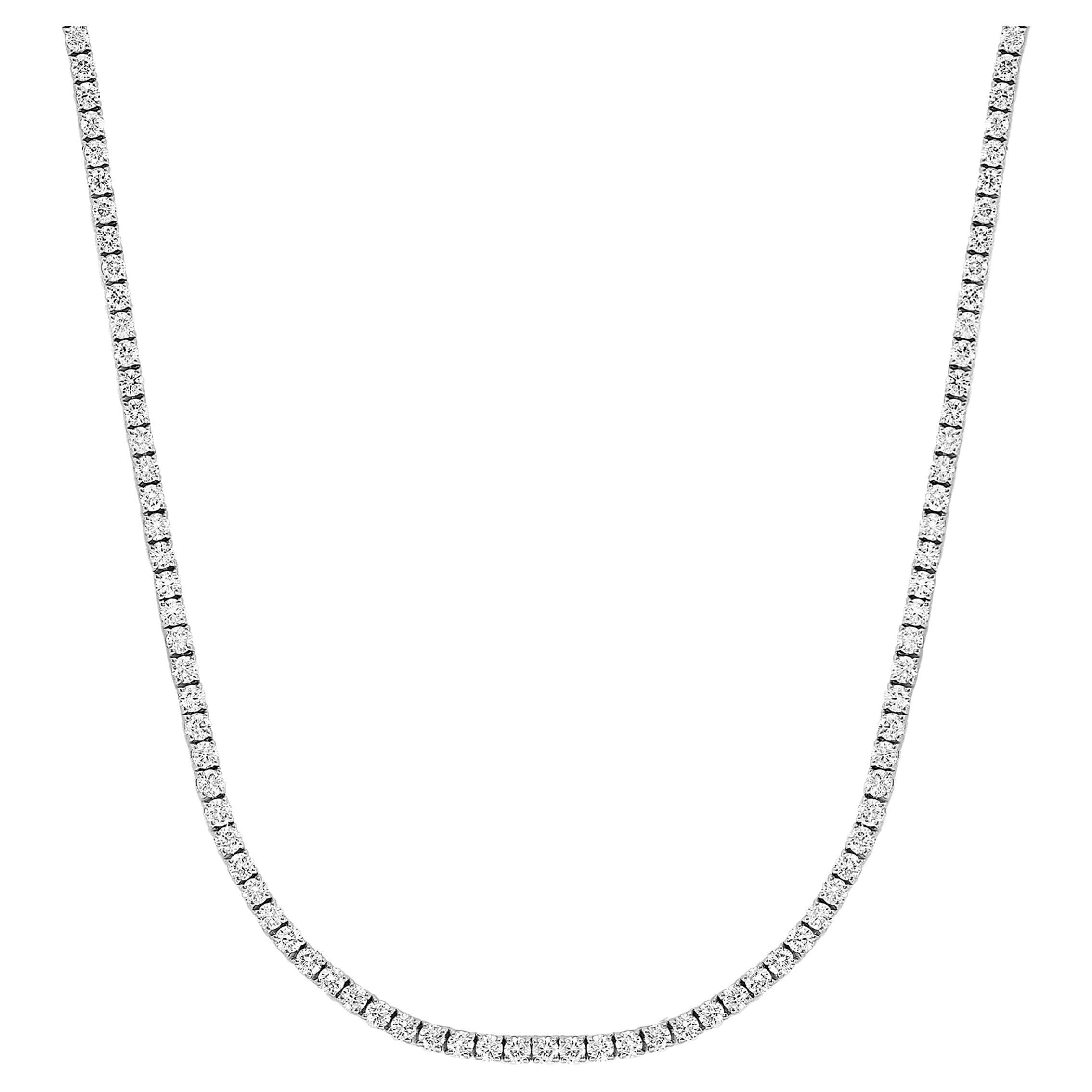11.31 Carat Diamond Tennis Necklace in 14K White Gold For Sale