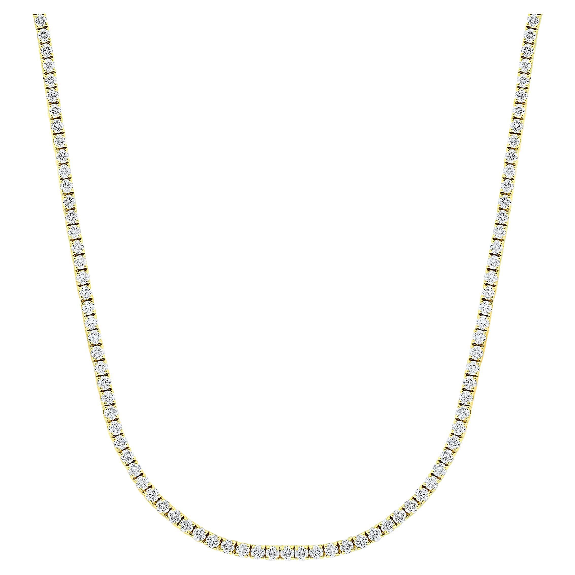 11.31 Carat Diamond Tennis Necklace in 14K Yellow Gold For Sale