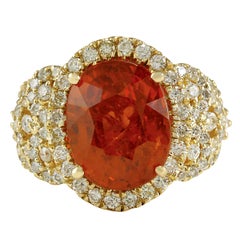 11.31 Carat Mandarin Garnet 18 Karat Yellow Gold Diamond Ring