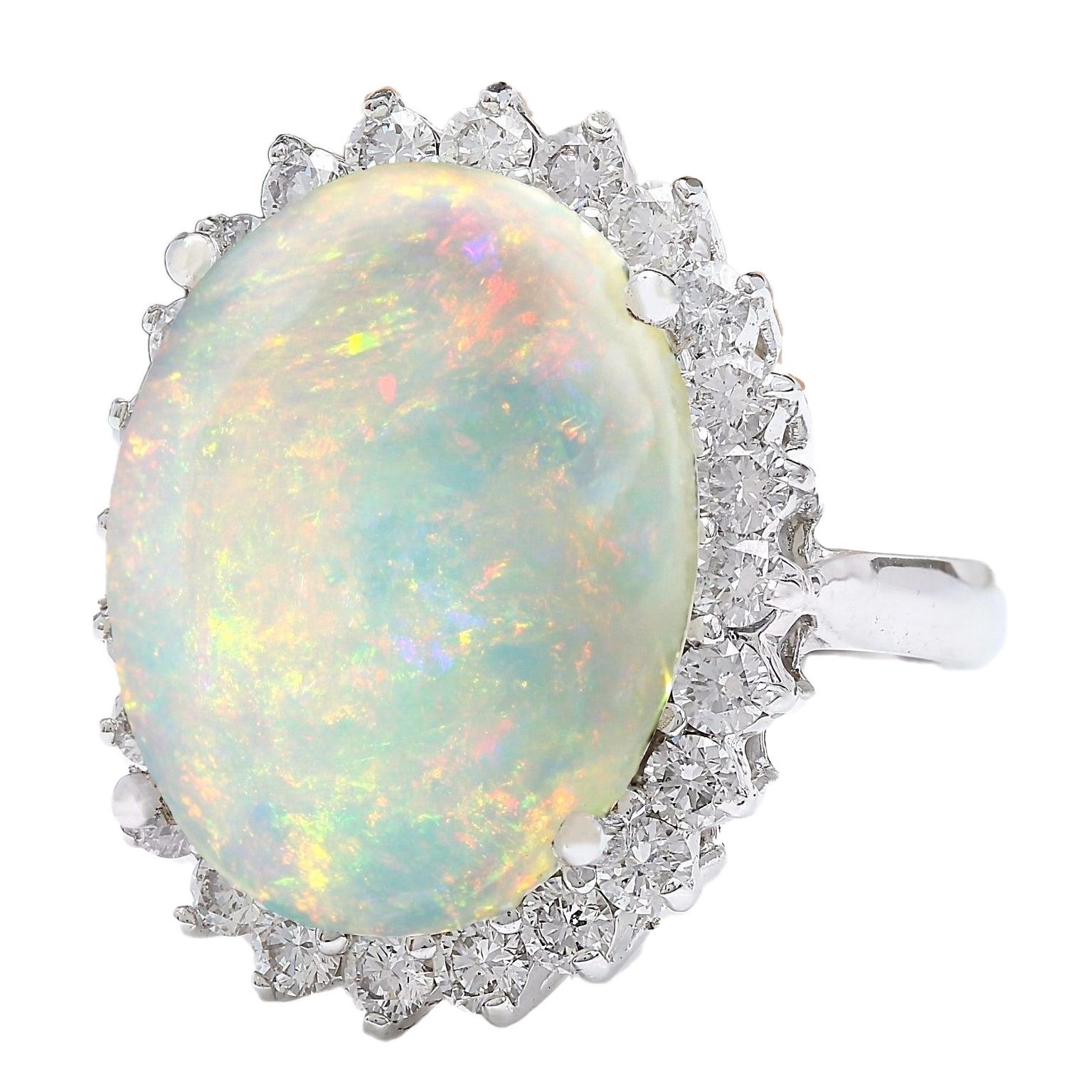 11.31 Carat Natural Opal 14K Solid White Gold Diamond Ring
 Item Type: Ring
 Item Style: Cocktail
 Material: 14K White Gold
 Mainstone: Opal
 Stone Color: Multicolor
 Stone Weight: 10.31 Carat
 Stone Shape: Oval
 Stone Quantity: 1
 Stone Dimensions: