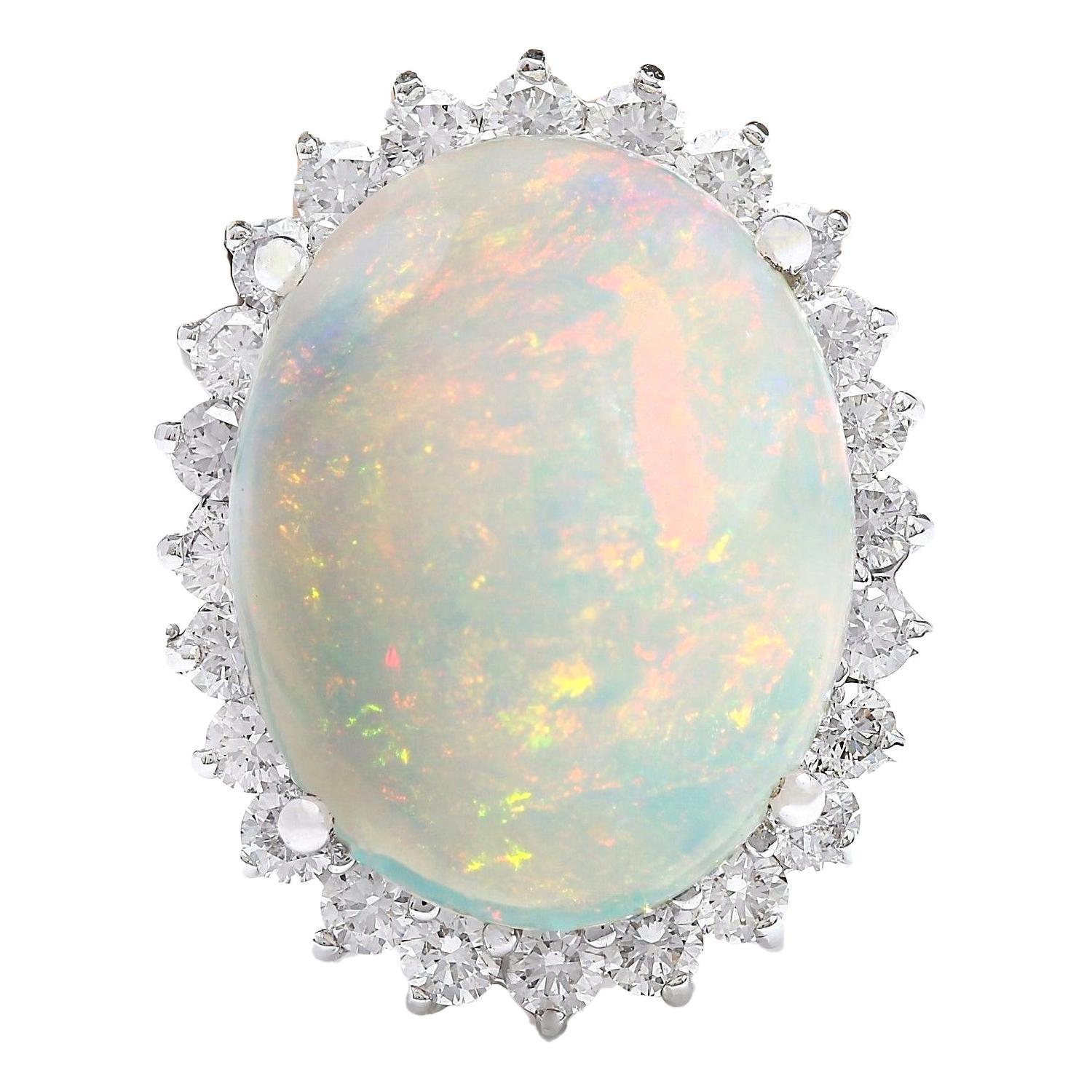 Opal Diamond Ring In 14 Karat Solid White Gold For Sale