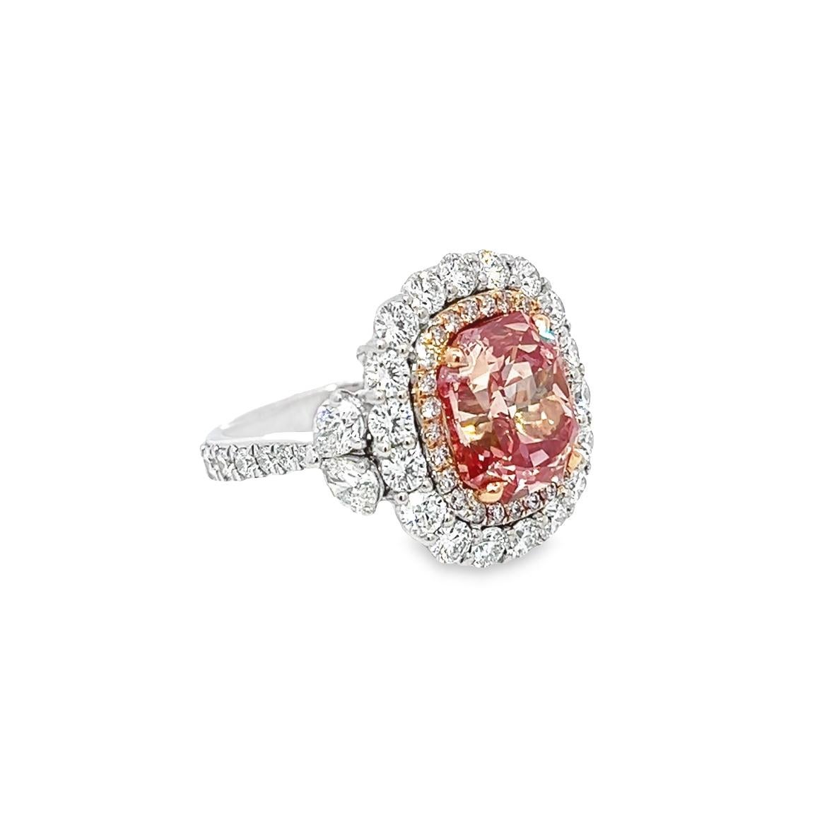Cushion Cut 11.31CT Total Weight Fancy Vivid Pink Diamond Ring, GIA Certified For Sale
