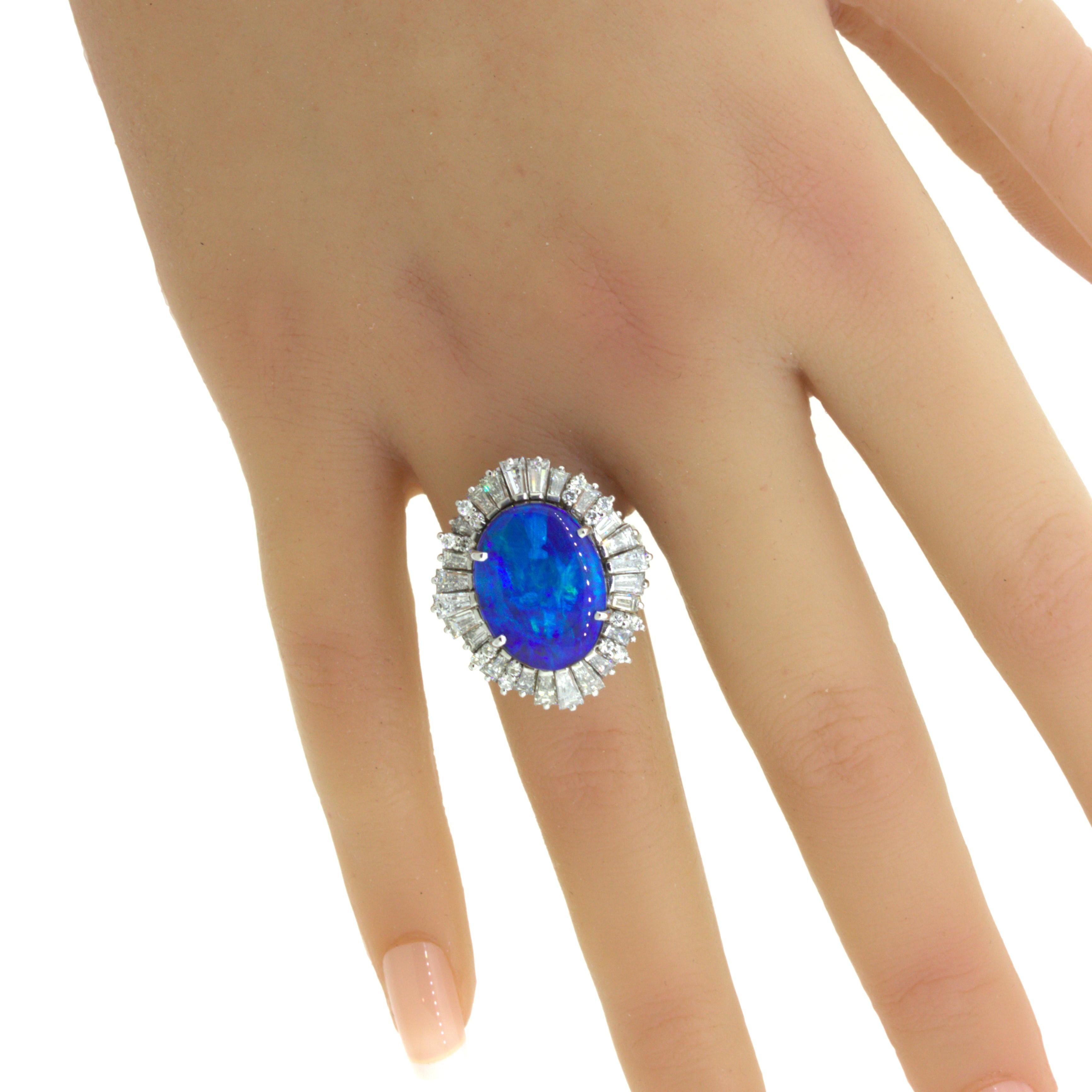 11.32 Carat Australian Boulder Opal Diamond Sunburst 18k White Gold Ring For Sale 9
