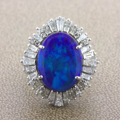 11,32 Karat australischer Boulder-Opal-Diamant-Sonnenschliff 18k Weißgold Ring