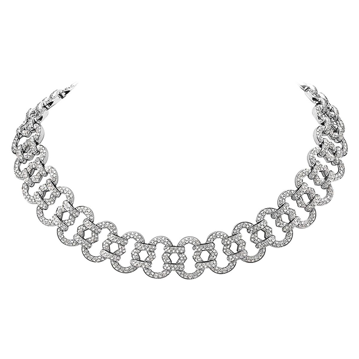 11.32 Carat Diamond and 18 Karat White Gold Chain Collar Necklace
