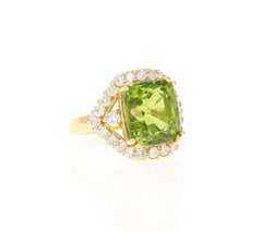 11.32 Carat Peridot Diamond 18 Karat Yellow Gold Bridal Ring