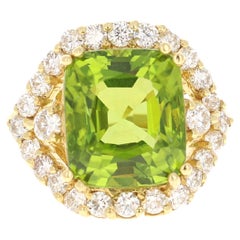 Anillo de novia de oro amarillo de 18 quilates con diamante peridoto de 11,32 quilates