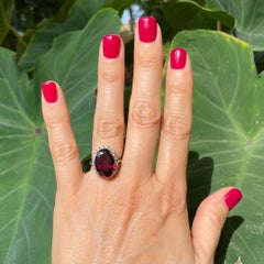 11.32 Carat Rhodolite Garnet Diamond Platinum Cocktail Ring Estate Fine Jewelry