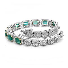 11.32 carati di smeraldo e diamante bianco Bracciale in oro bianco