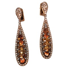 11.32 Carats Yellow Sapphires, 3.40 Carats Diamonds, Yellow Gold Drop Earrings