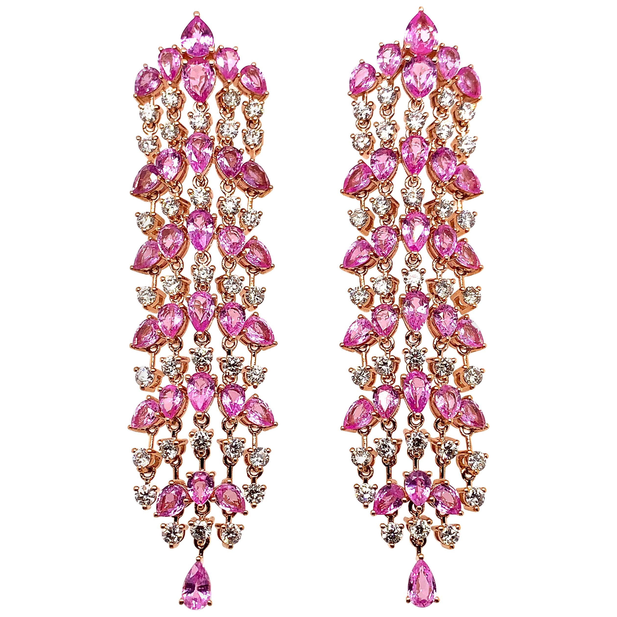 11.322 Carat Pink Sapphire Earring in 18 Karat Rose Gold with Diamonds For Sale