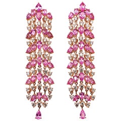 Boucles d'oreilles en or rose 18 carats avec saphir rose de 11,322 carats et diamants